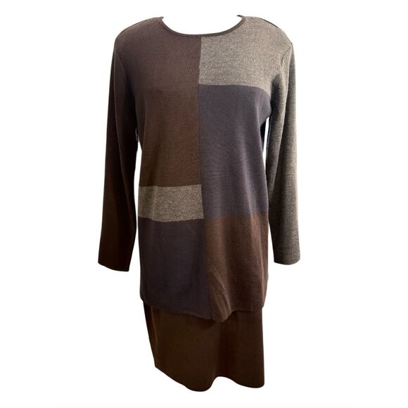 NWT Nina Leonard 2-Pc Set Color Block Sweater & Solid Skirt Sz. Large - Picture 7 of 11